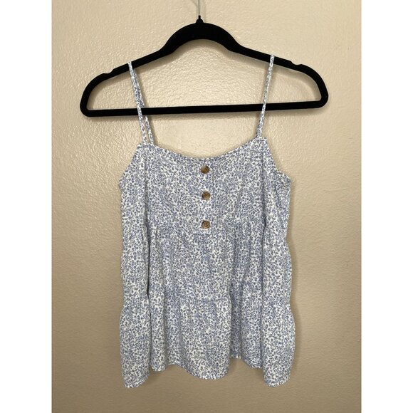Paper Crane Womens‎ Blue Floral Tank Top XS Spaghetti Strap Peplum polyester - Picture 2 of 6